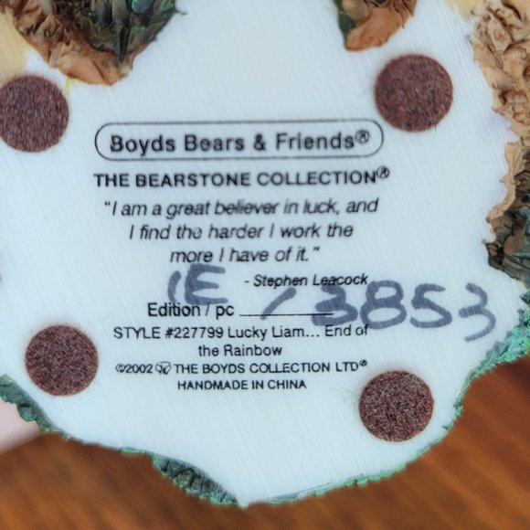 Boyds Bears Resin #227799 Lucky Liam "End Of The Rainbow" - Picture 4 of 4